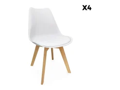 Silla escandinava con patas de madera de haya, set de 4 blanco