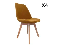 Silla escandinava de madera de haya y pana fina, set de 4 ocre
