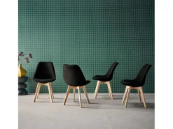 Silla escandinava de madera de haya y pana fina, set de 4 negro