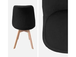 Silla escandinava de madera de haya y pana fina, set de 4 negro
