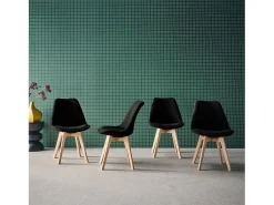 Silla escandinava de madera de haya y pana fina, set de 4 negro