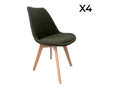 Silla escandinava de madera de haya y pana fina, set de 4 verde kaki