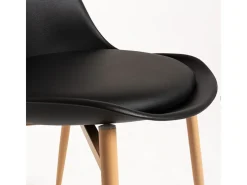 Silla escandinava Kany - Confort en símil piel y patas de madera natural-Color Negro