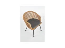 Silla estilo ratán con cojín y patas de metal negro BLOOM