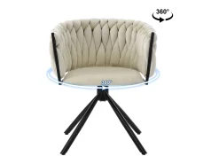 Silla giratoria con patas de metal negro - Tejido de terciopelo - Beige