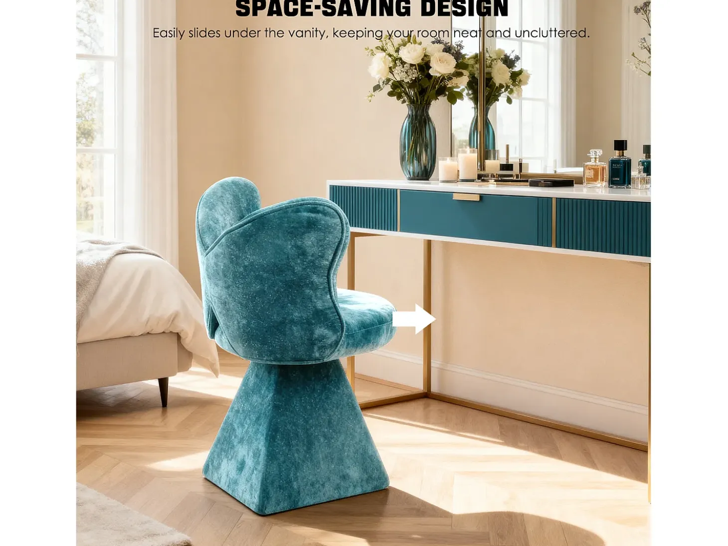 Silla giratoria con respaldo en forma de mariposa y soporte lumbar - Tela azul