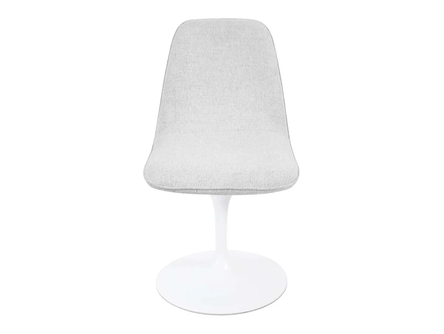Silla giratoria LORA estilo retro-chic con asiento y respaldo tapizados en tela blanca gris claro