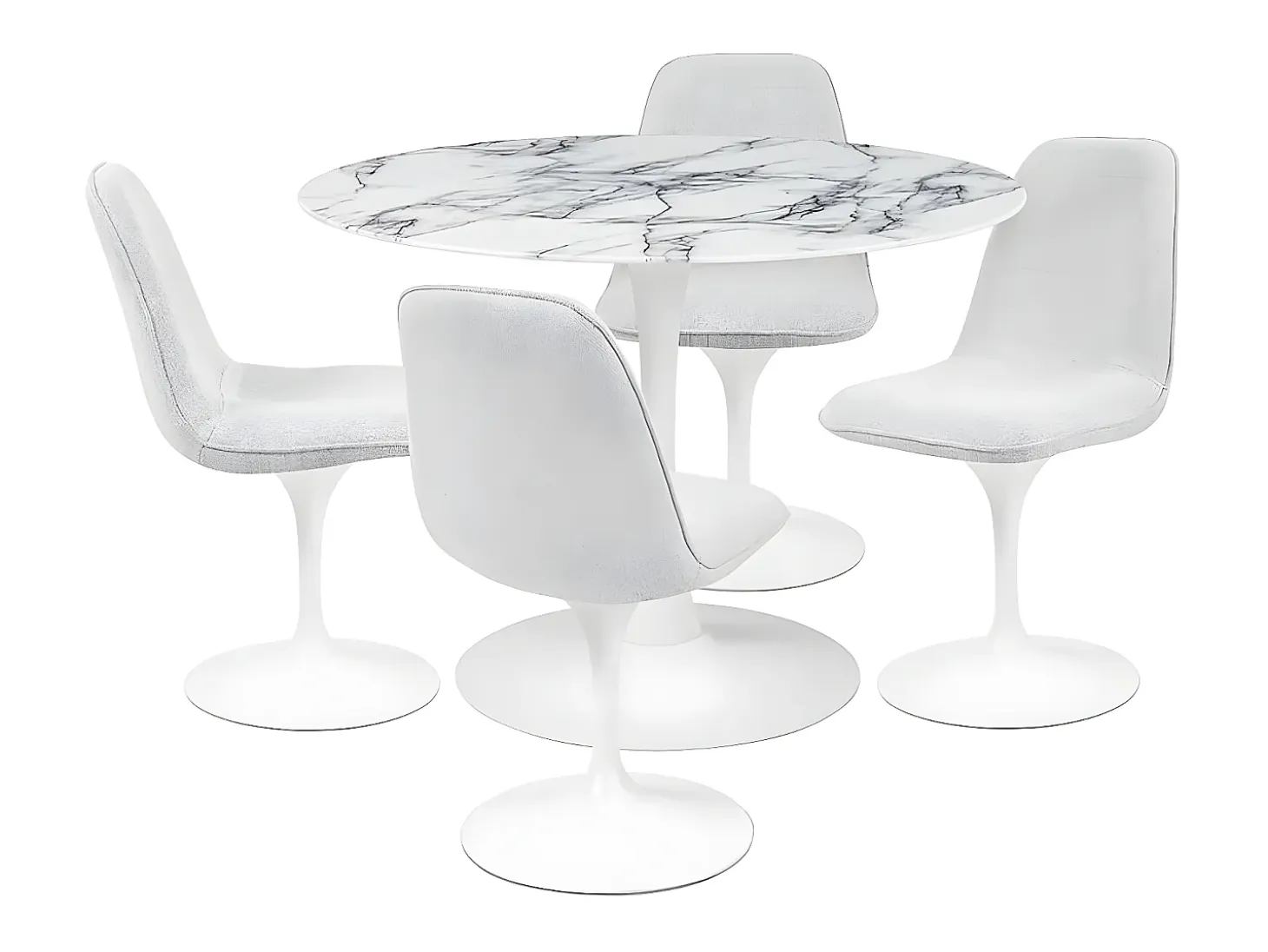 Silla giratoria LORA estilo retro-chic con asiento y respaldo tapizados en tela blanca gris claro