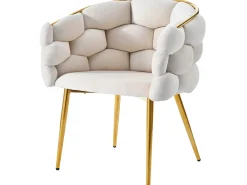 Silla góndola Silla de ocio en tejido de terciopelo - patas de metal dorado - Beige