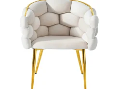 Silla góndola Silla de ocio en tejido de terciopelo - patas de metal dorado - Beige