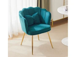 Silla individual de terciopelo - 63 x 58 x 77 cm - Patas de metal chapado y cojines mariposa - Verde