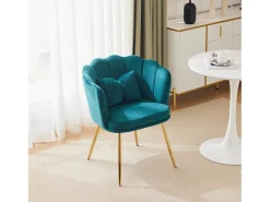 Silla individual de terciopelo - 63 x 58 x 77 cm - Patas de metal chapado y cojines mariposa - Verde