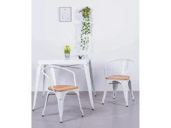 Silla industrial con brazos y asiento de madera de olmo - Bistro - Blanco