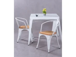 Silla industrial con brazos y asiento de madera de olmo - Bistro - Blanco