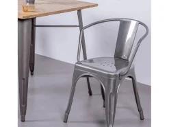 Silla industrial con reposabrazos en acero metalizado - Bistro - Metálico