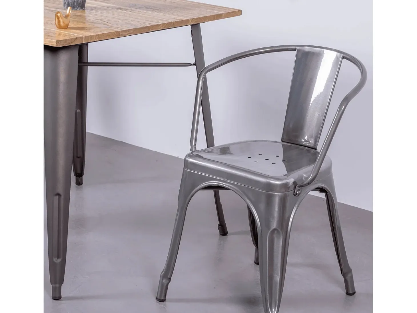 Silla industrial con reposabrazos en acero metalizado - Bistro - Metálico