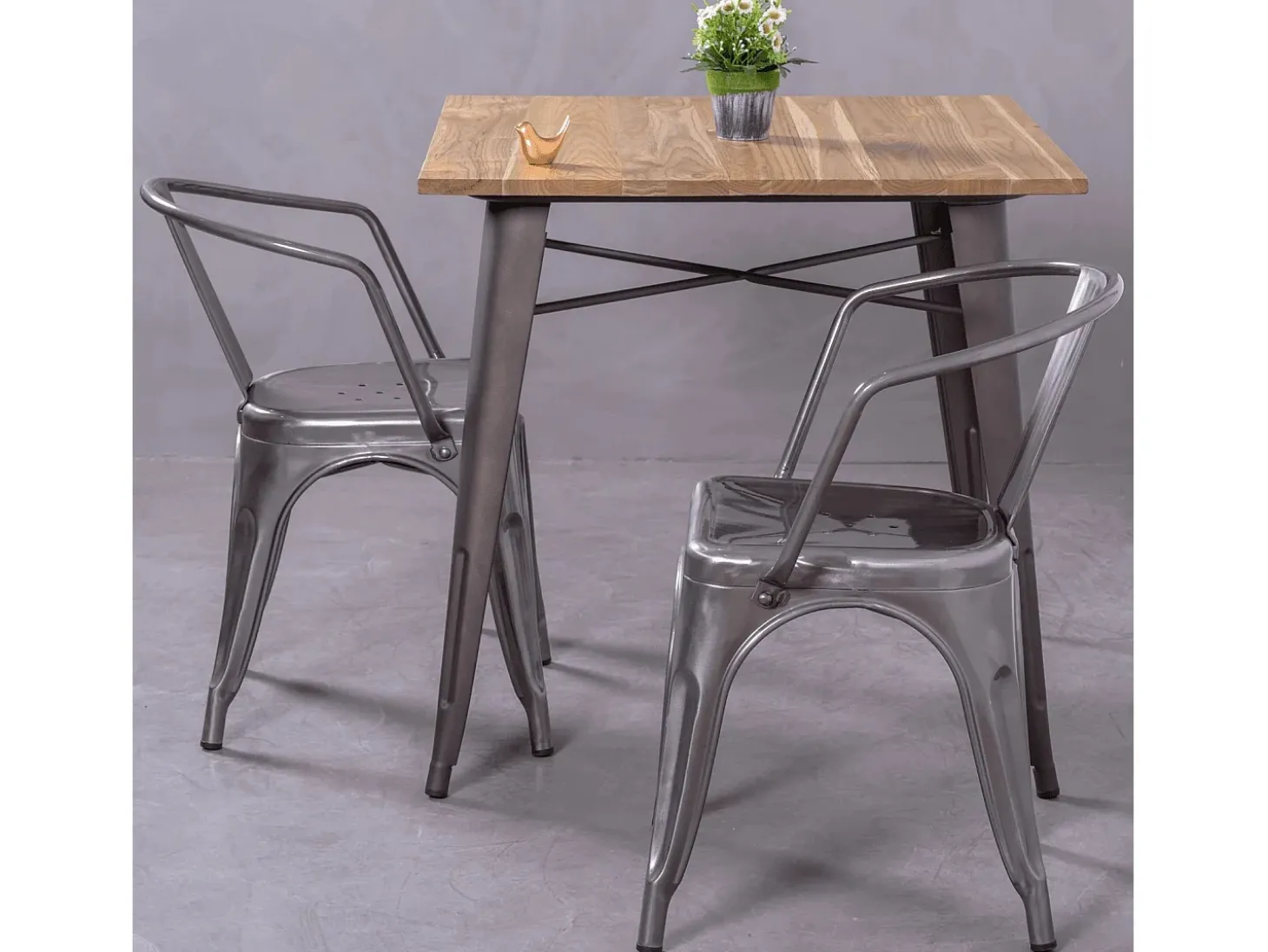 Silla industrial con reposabrazos en acero metalizado - Bistro - Metálico