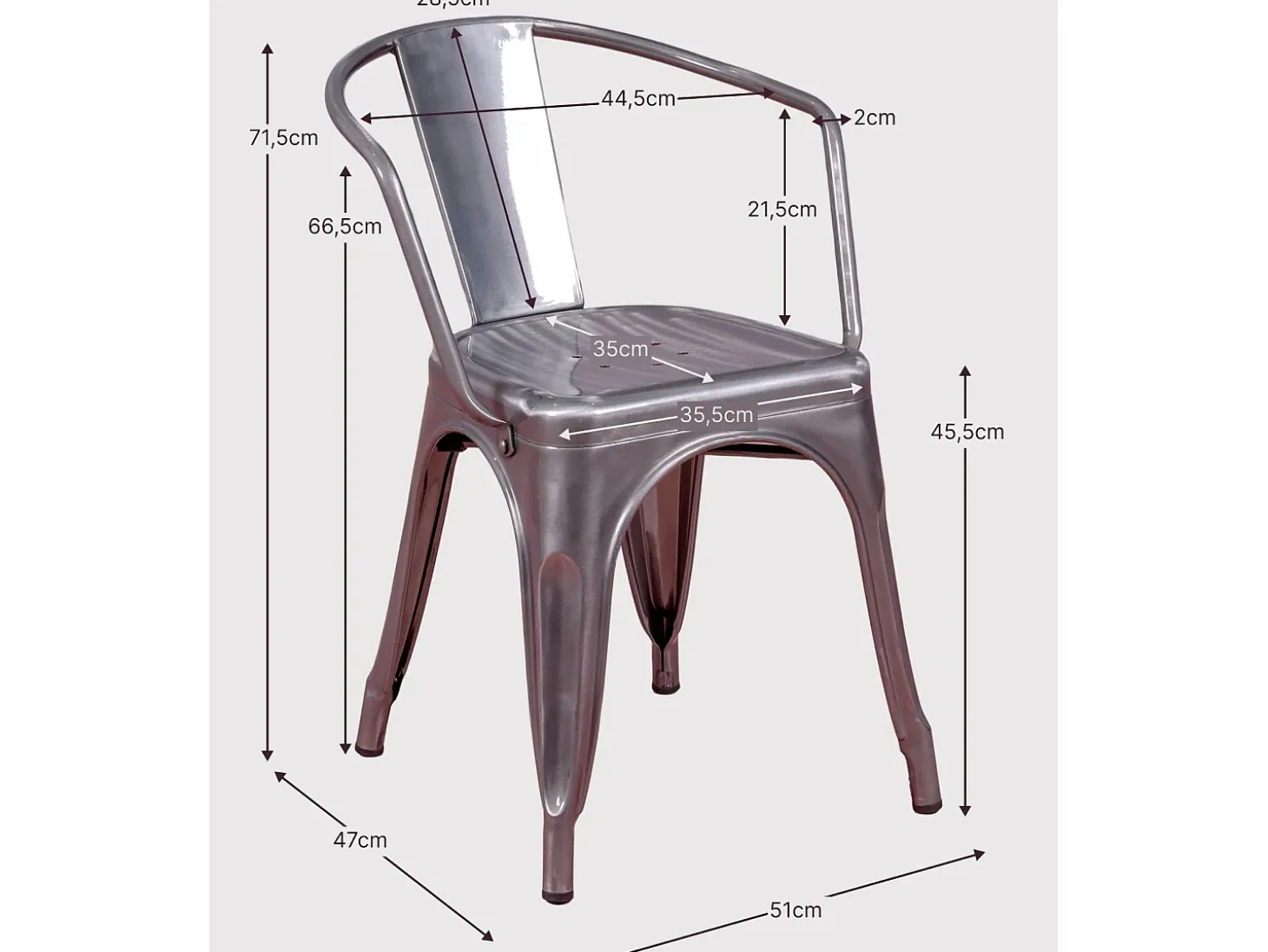 Silla industrial con reposabrazos en acero metalizado - Bistro - Metálico