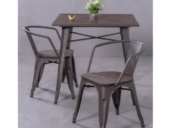 Silla industrial envejecida con reposabrazos y asiento de madera - Bistro - Antique