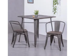 Silla industrial envejecida con reposabrazos y asiento de madera - Bistro - Antique