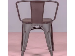 Silla industrial envejecida con reposabrazos y asiento de madera - Bistro - Antique