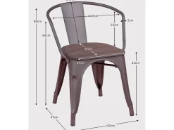 Silla industrial envejecida con reposabrazos y asiento de madera - Bistro - Antique