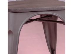 Silla industrial envejecida con reposabrazos y asiento de madera - Bistro - Antique