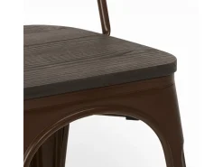 Silla industrial Kontoir de acero blanco brillante con asiento de pino macizo oscuro-Marrón
