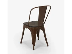 Silla industrial Kontoir de acero blanco brillante con asiento de pino macizo oscuro-Marrón