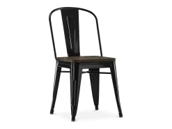 Silla industrial Kontoir de acero blanco brillante con asiento de pino macizo oscuro-Verde claro
