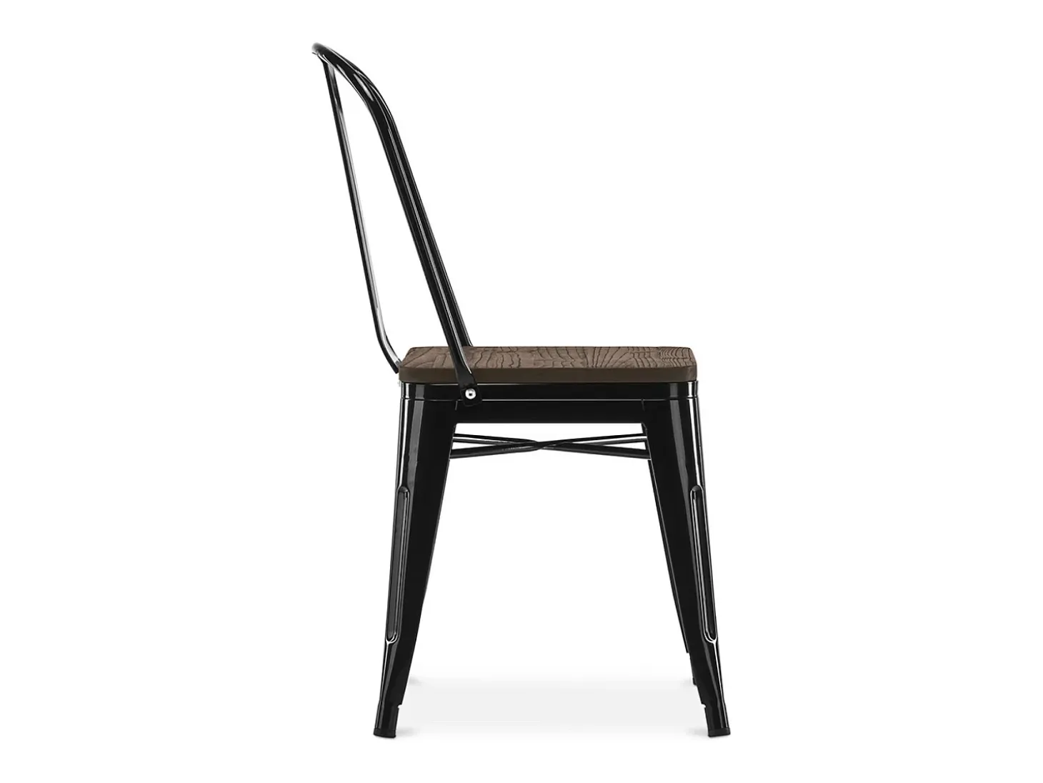 Silla industrial Kontoir de acero blanco brillante con asiento de pino macizo oscuro-Verde claro