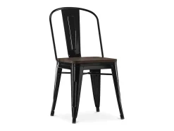 Silla industrial Kontoir de acero blanco brillante con asiento de pino macizo oscuro-Violeta