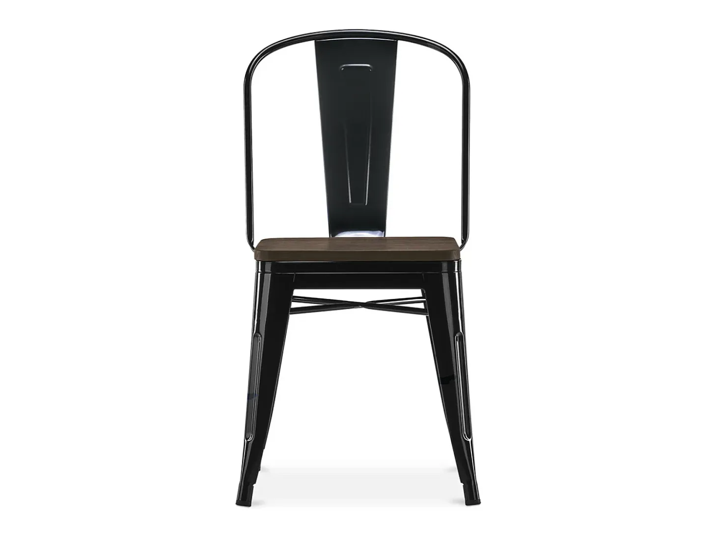 Silla industrial Kontoir de acero blanco brillante con asiento de pino macizo oscuro-Rosa