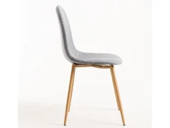 Silla Kuza de tela gris claro con patas de metal efecto madera natural - Lote de 2
