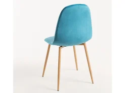 Silla Kuza de terciopelo azul turquesa con patas de metal efecto madera natural - Lote de 2