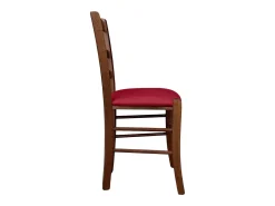Silla Loris de madera de nogal oscuro con asiento tapizado en ecopiel roja
