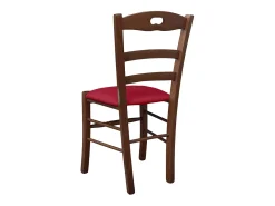 Silla Loris de madera de nogal oscuro con asiento tapizado en ecopiel roja