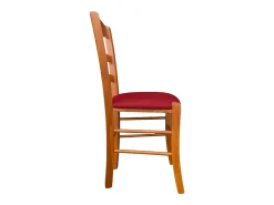 Silla Loris de madera de cerezo con asiento acolchado de ecopiel roja
