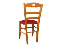 Silla Loris de madera de cerezo con asiento acolchado de ecopiel roja