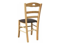 Silla loris de madera natural con asiento acolchado en polipiel marrón