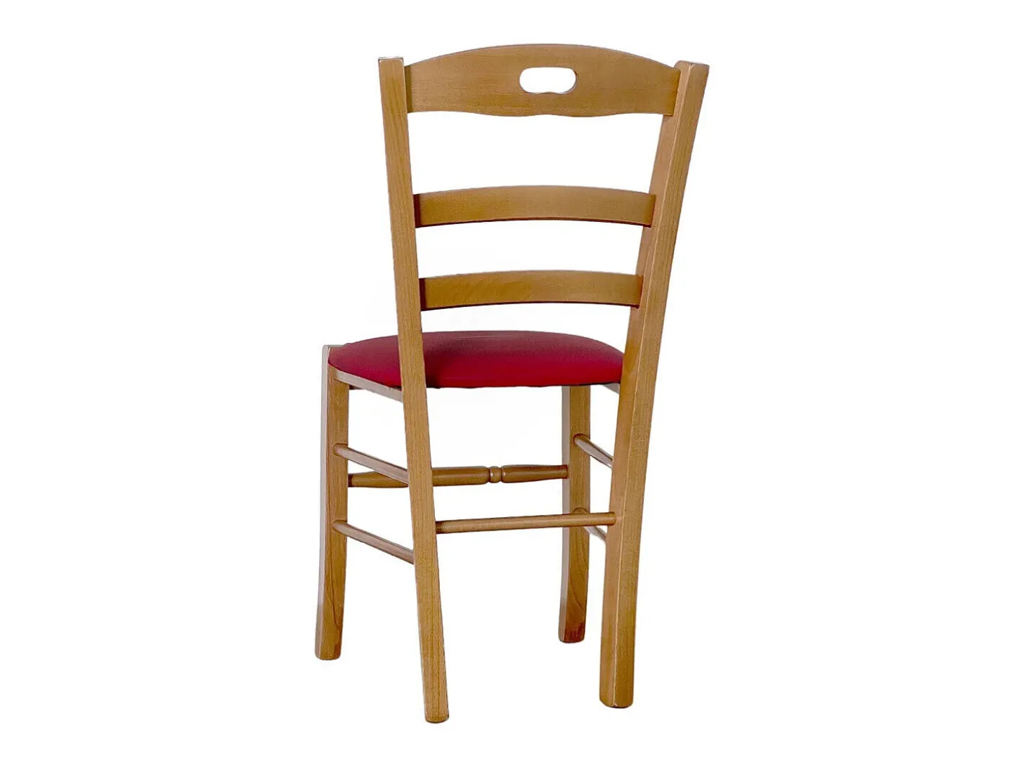 Silla Loris en nogal claro con asiento de piel sintética roja
