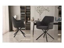 Silla LUCIA – Bouclé Gris & Dorso PU Gris claro – H82.5 × L62 × P63 cm – Estilo diseño