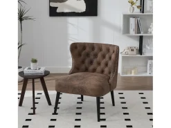 Silla marrón - Silla con acabado remachado y patas de madera maciza - microgamuza