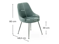 Silla moderna acolchada "Alyssa" con efecto terciopelo aguamarina, 49,5x48,5 cm, 80 cm de alto
