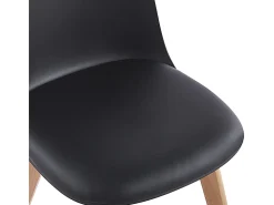 Silla nórdica natural y negra con cojín de asiento en polipiel blanca Dekan