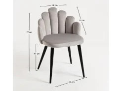 Silla Original Achille de terciopelo gris claro con patas de metal negro - Lote de 2