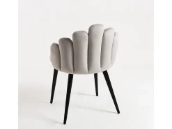 Silla Original Achille de terciopelo gris claro con patas de metal negro - Lote de 2