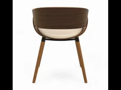 Silla Polo beige de cuero sintético y madera chapada en nogal