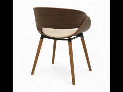Silla Polo beige de cuero sintético y madera chapada en nogal