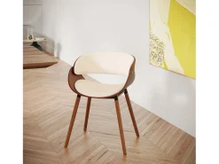 Silla Polo beige de cuero sintético y madera chapada en nogal